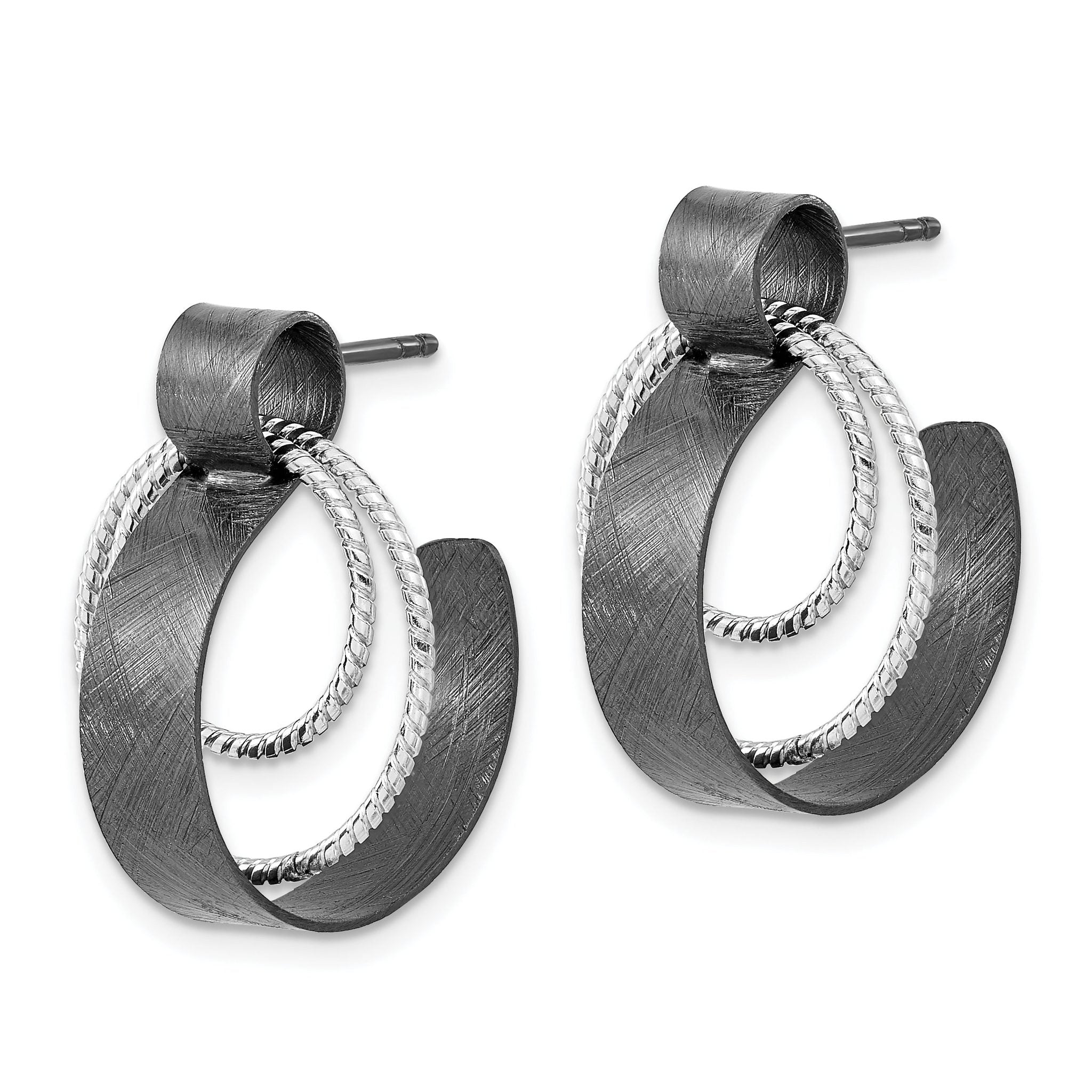 Sterling Silver 925 Ruthenium-Plated Textured Dangle Earrings for Women Secondary image