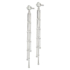 Sterling Silver Polished CZ & Beaded Chain Post Dangle Earrings