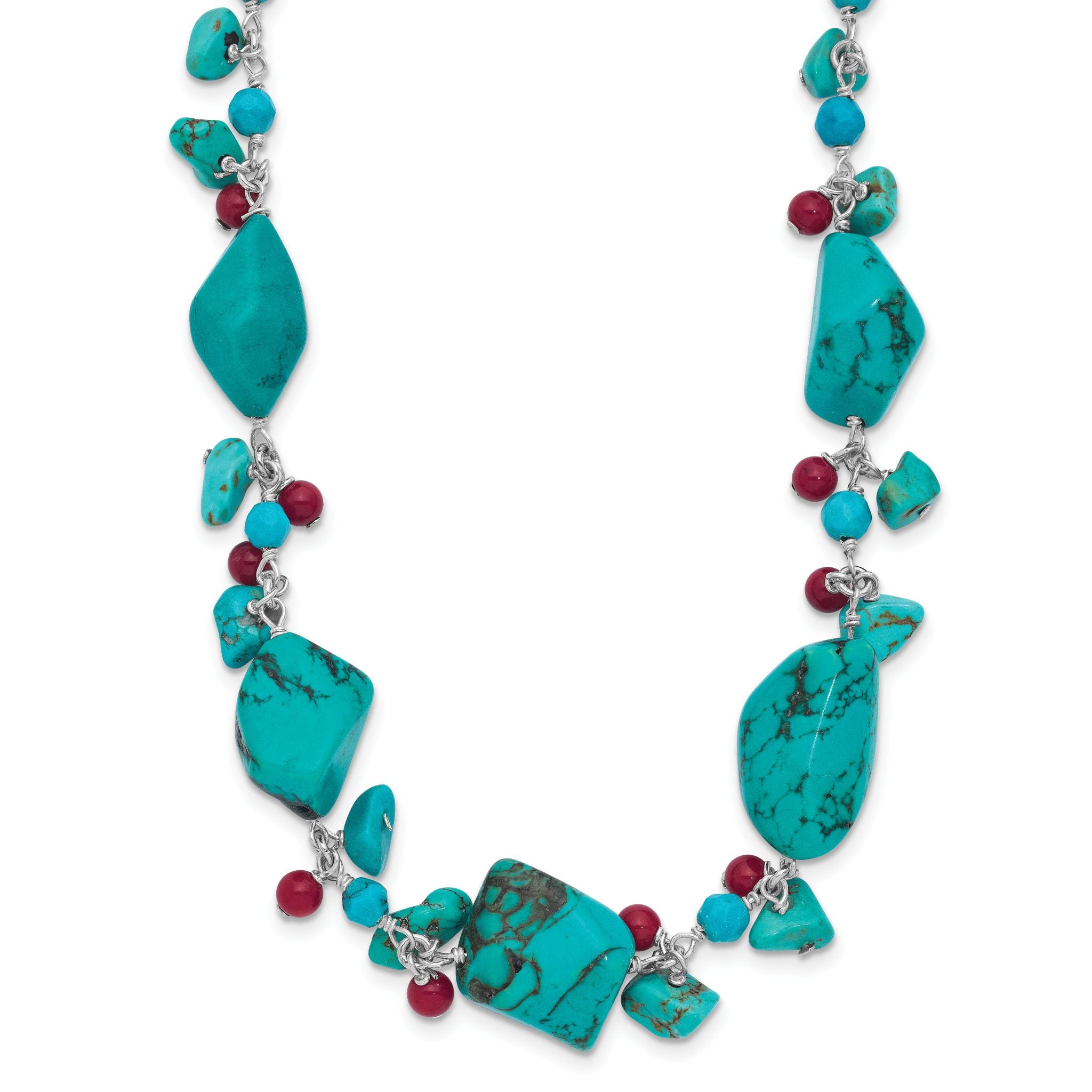 Sterling Silver Dyed Howlite/Turquoise/Red Coral Necklace Main image