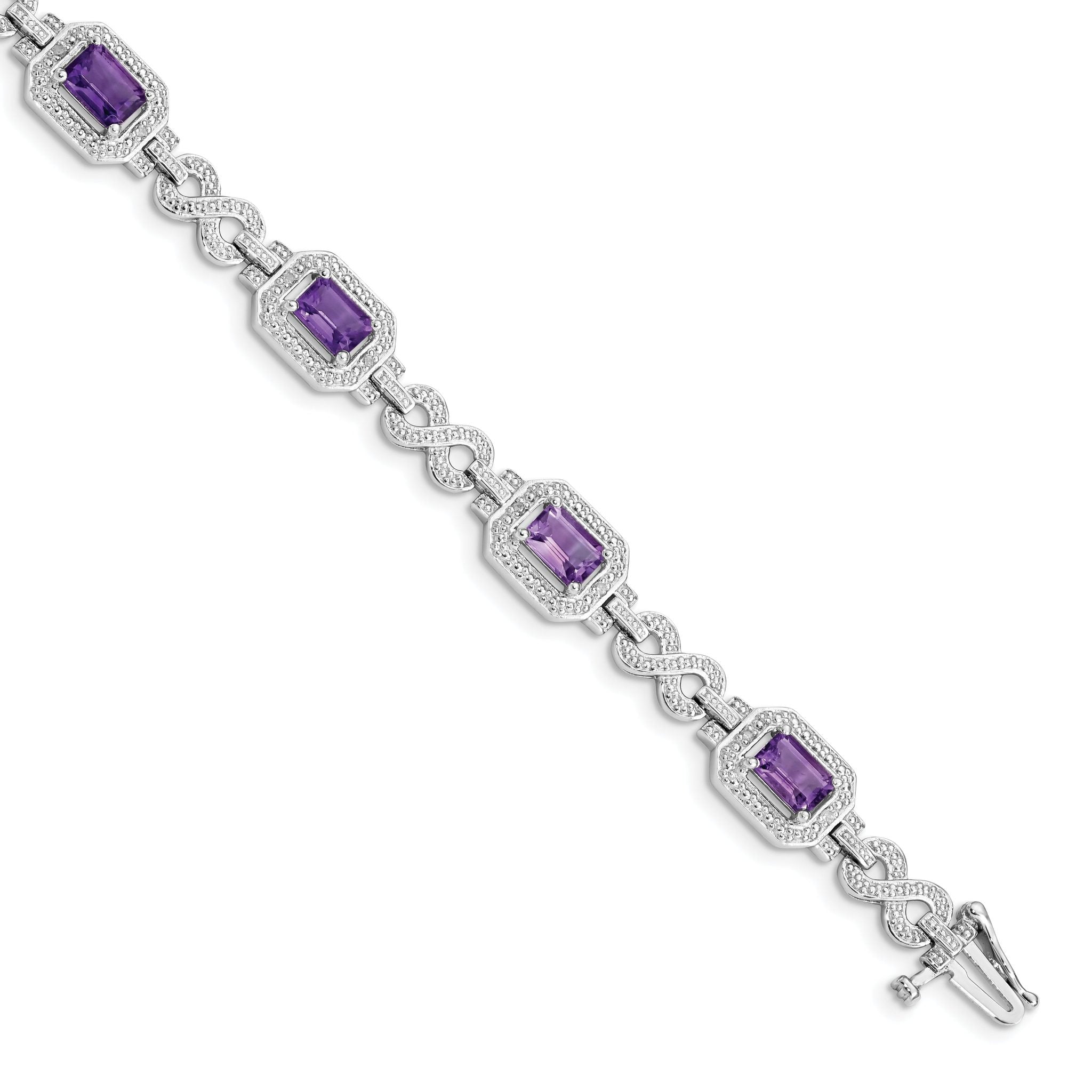 Sterling Silver Rhodium-plated Diamond & Amethyst Bracelet Main image