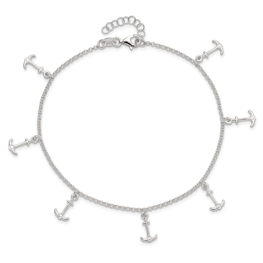 Sterling Silver Anchor Charms 9 inch Plus 1 inch Extender - Total 10 inch Anklet