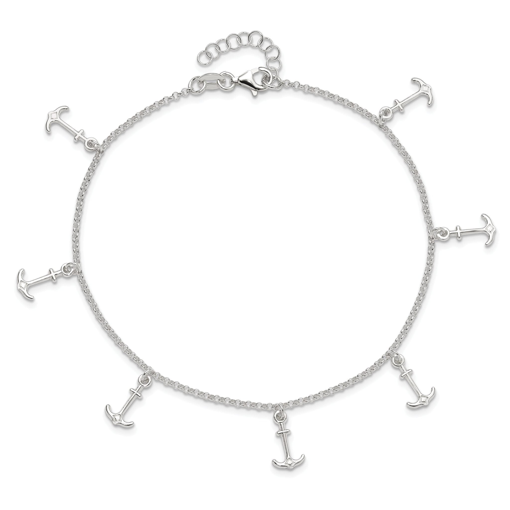 Sterling Silver Anchor Charms 9 inch Plus 1 inch Extender - Total 10 inch Anklet