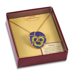 24K Gold-trim Lacquer Dipped Blue Real Pansy with 20 inch Gold-tone Necklace