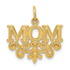 14K Gold MOM Charm with Polished Finish and Textured Design