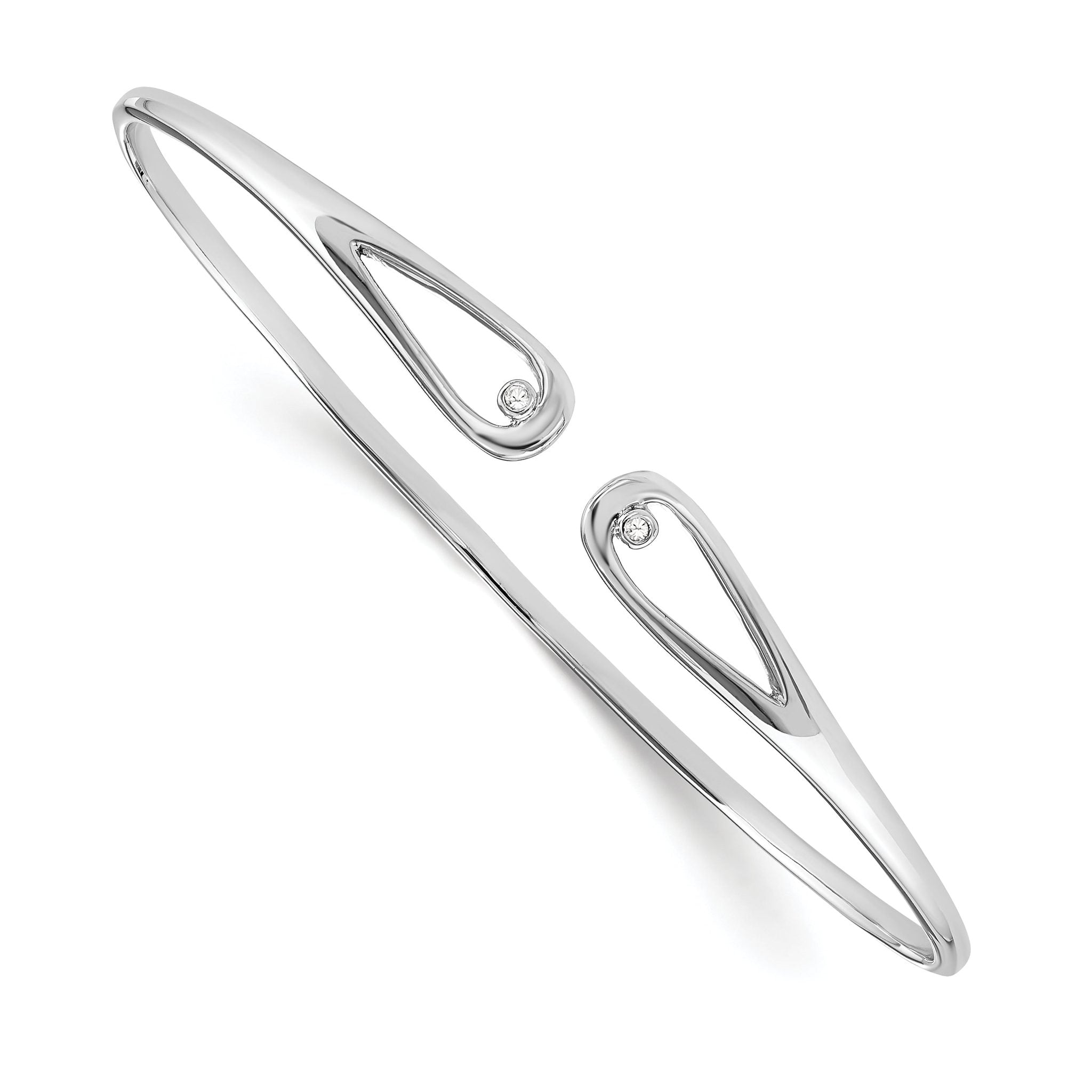 White Ice Sterling Silver Diamond Cuff Bracelet with Rhodium Polish