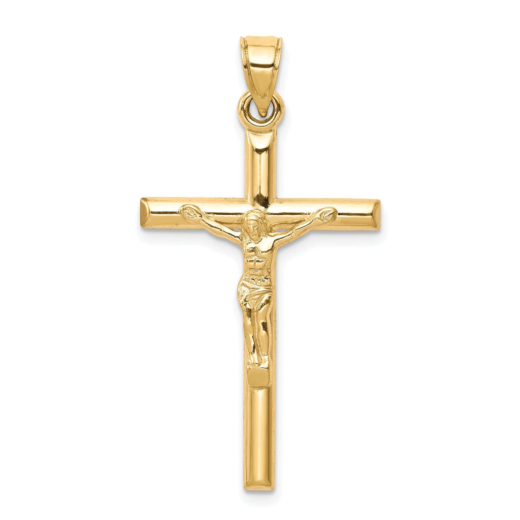 10K Gold Hollow Crucifix Pendant with Polished Finish 32mm Classic Design