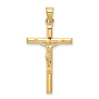 10K Gold Hollow Crucifix Pendant with Polished Finish 32mm Classic Design