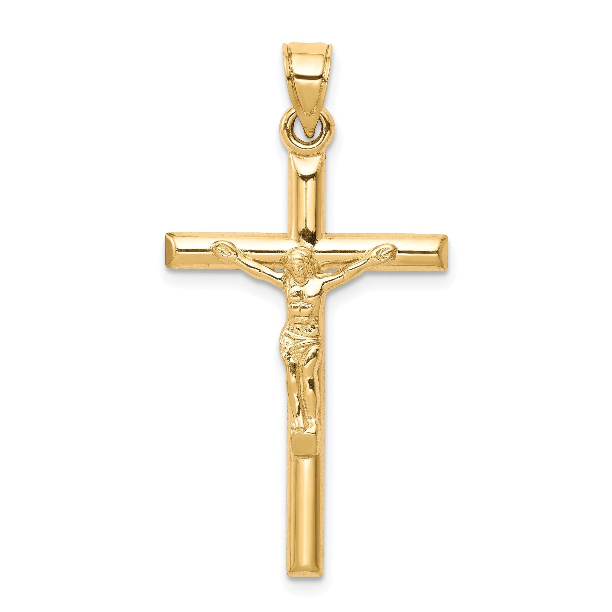 10K Gold Hollow Crucifix Pendant with Polished Finish 32mm Classic Design