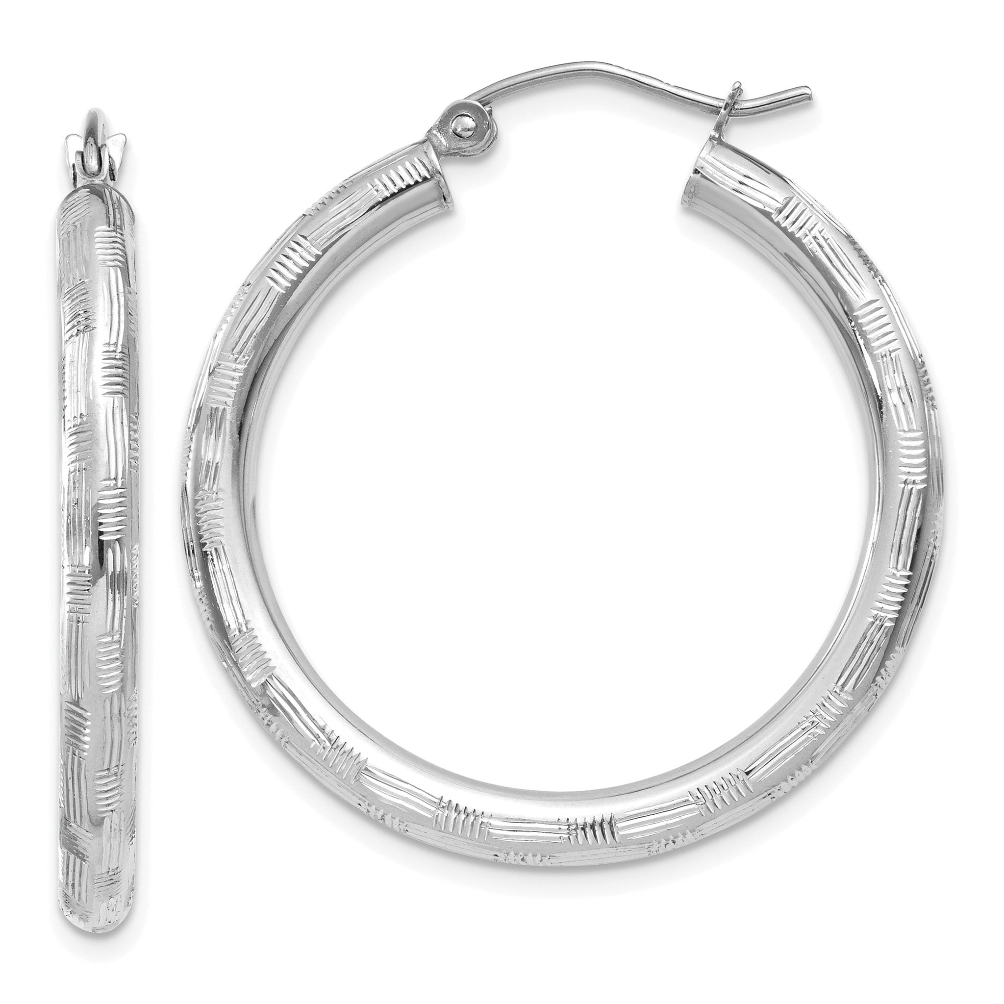 14k White Gold Diamond-cut Hoop Earrings Main image