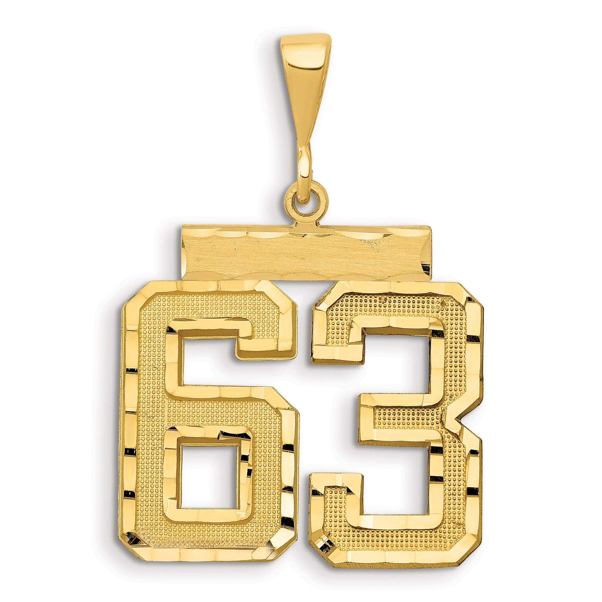 14K Gold Large Diamond-Cut Number 63 Brushed Charm