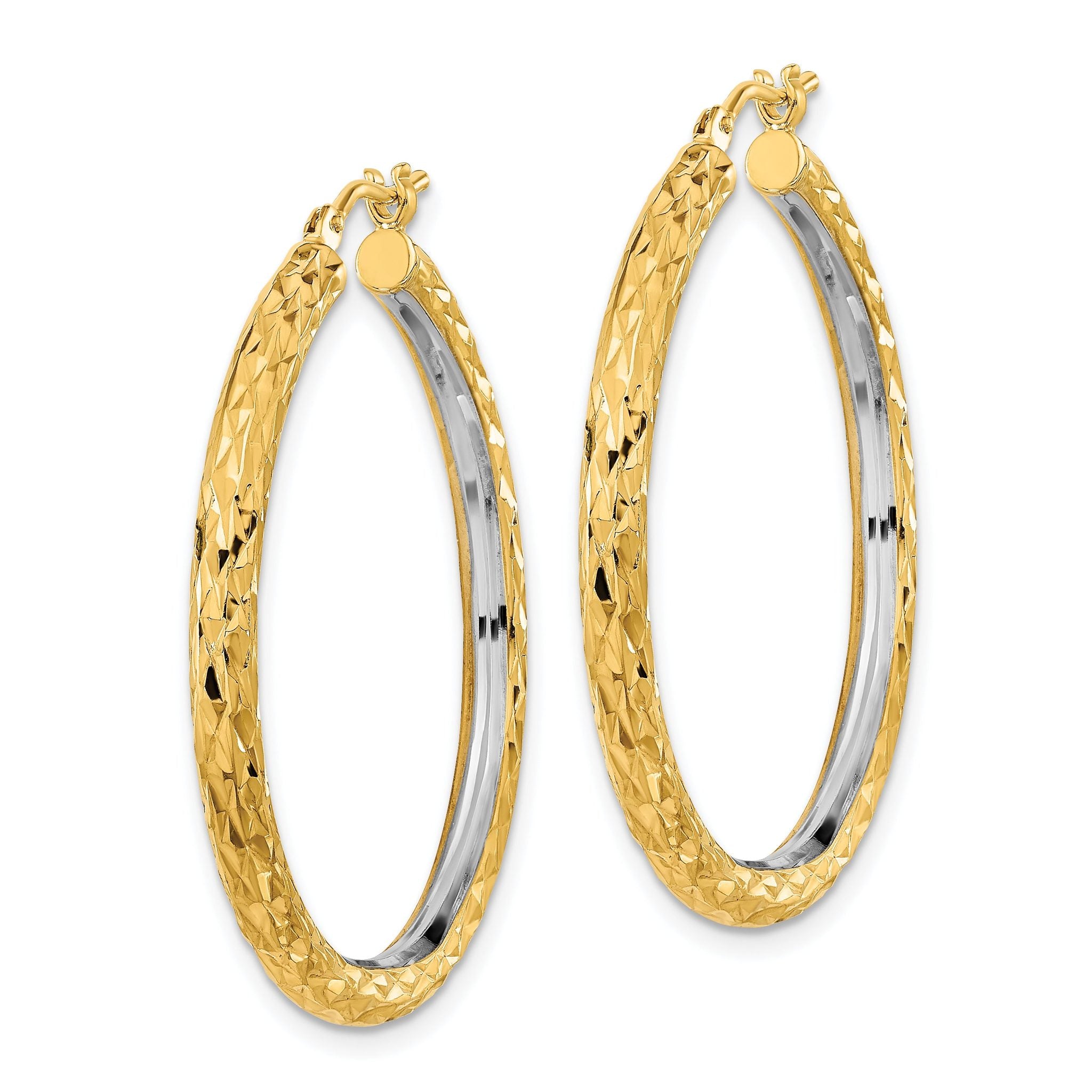 14k White Rhodium Polished Diamond-cut 3mm Circle Hoop Earrings Secondary image