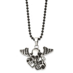 Stainless Steel Antiqued & Polished Black IP Skulls w/Wings 24in Necklace