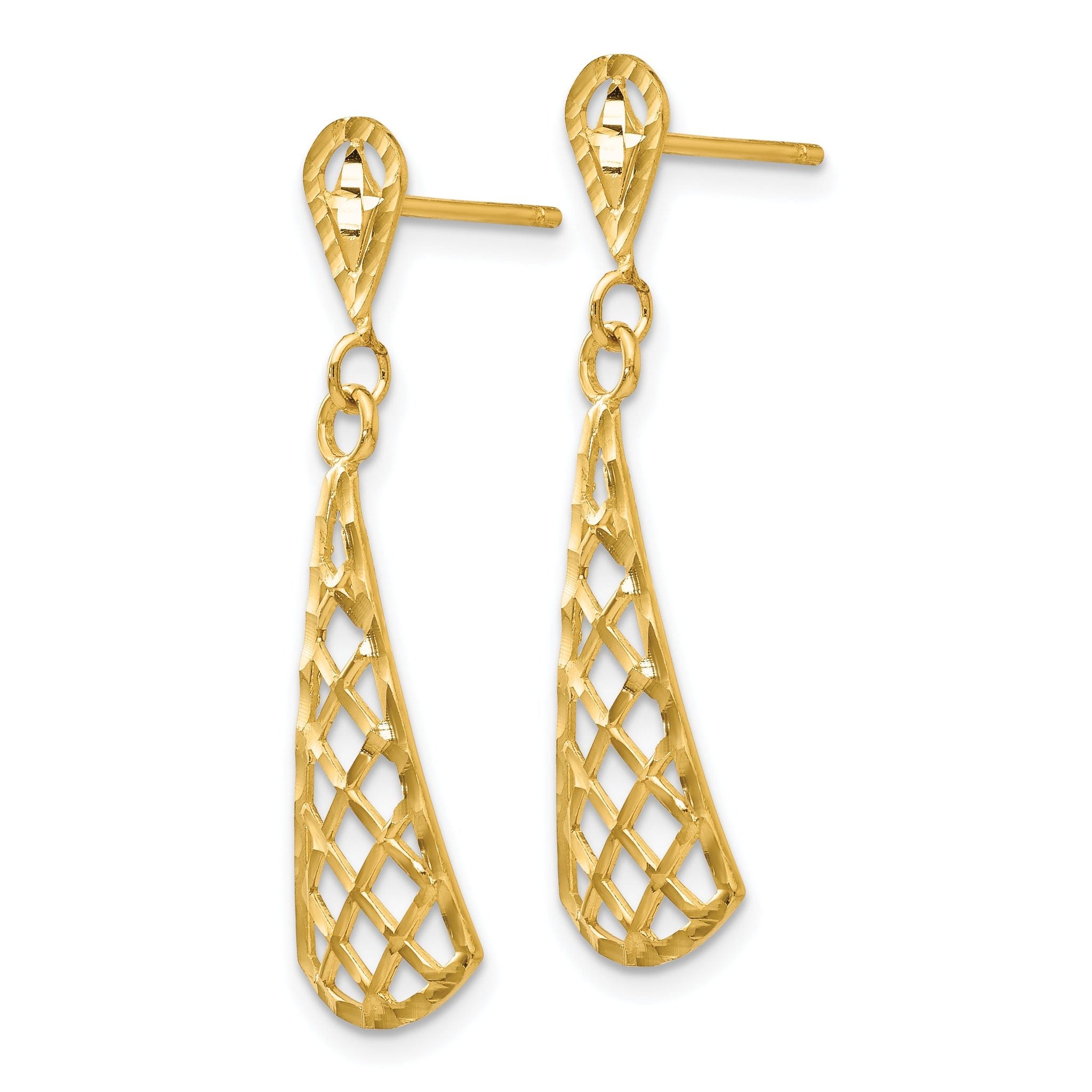 14K Gold Diamond-Cut Dangle Earrings with Polished Inverted Fan Design Secondary image