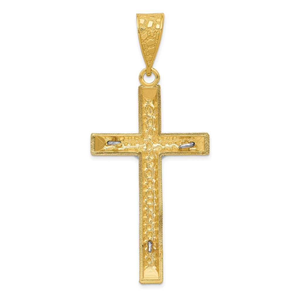 14K Two-Tone Gold Crucifix Pendant with Polished Diamond-Cut Finish