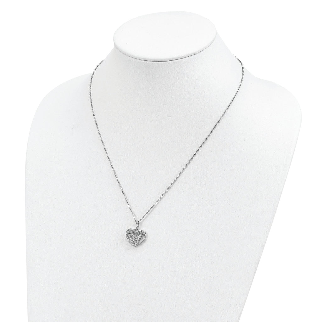 Brilliant Embers Sterling Silver Rhodium-plated 142 Stone 18 inch White and Pink CZ Heart Necklace with 2 Inch Extender