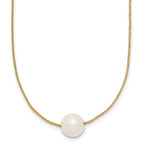 14K Gold Filled 9-10mm White Round Cultured Freshwater Pearl Necklace