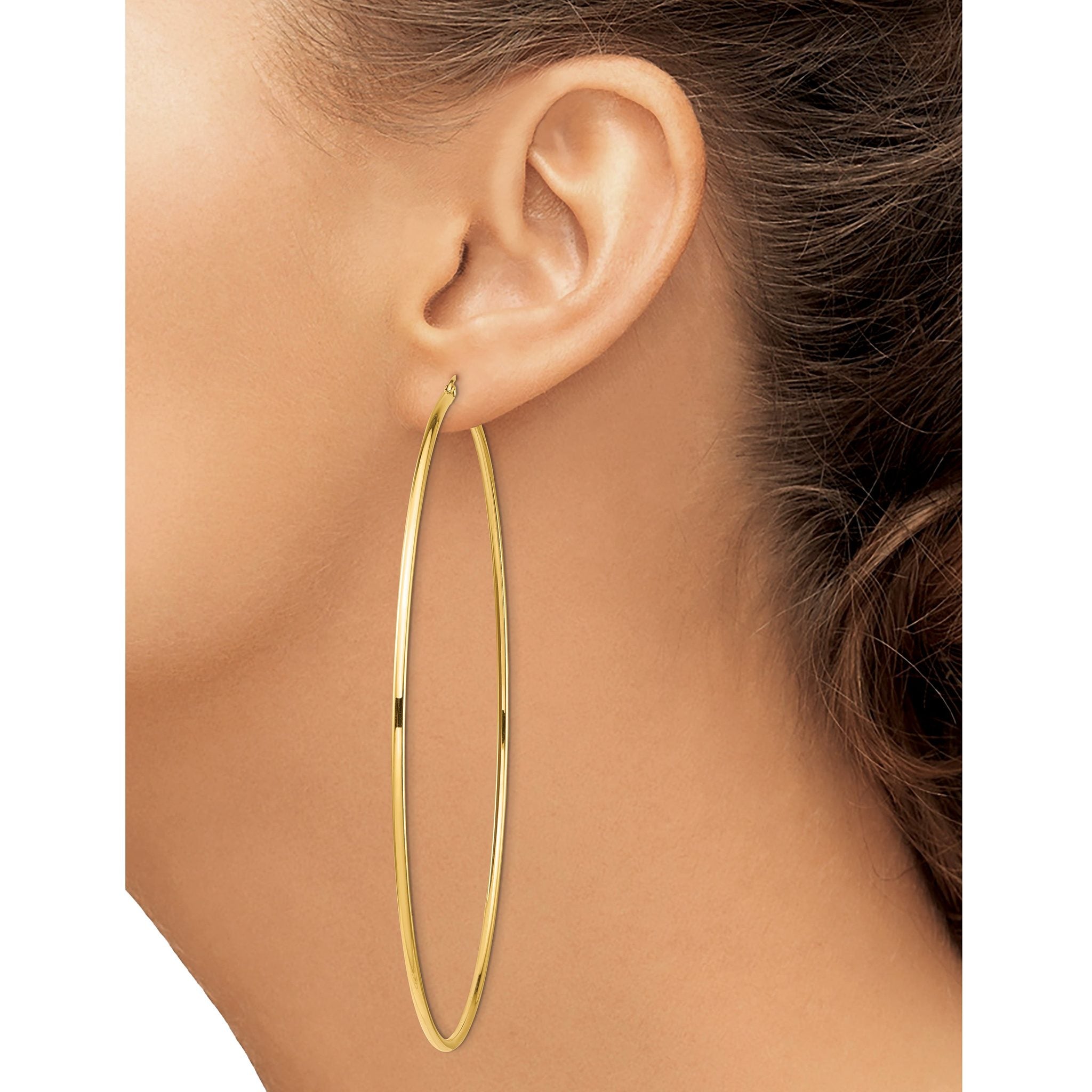 14k Polished 2x100mm Lightweight Round Tube Hoop Earrings