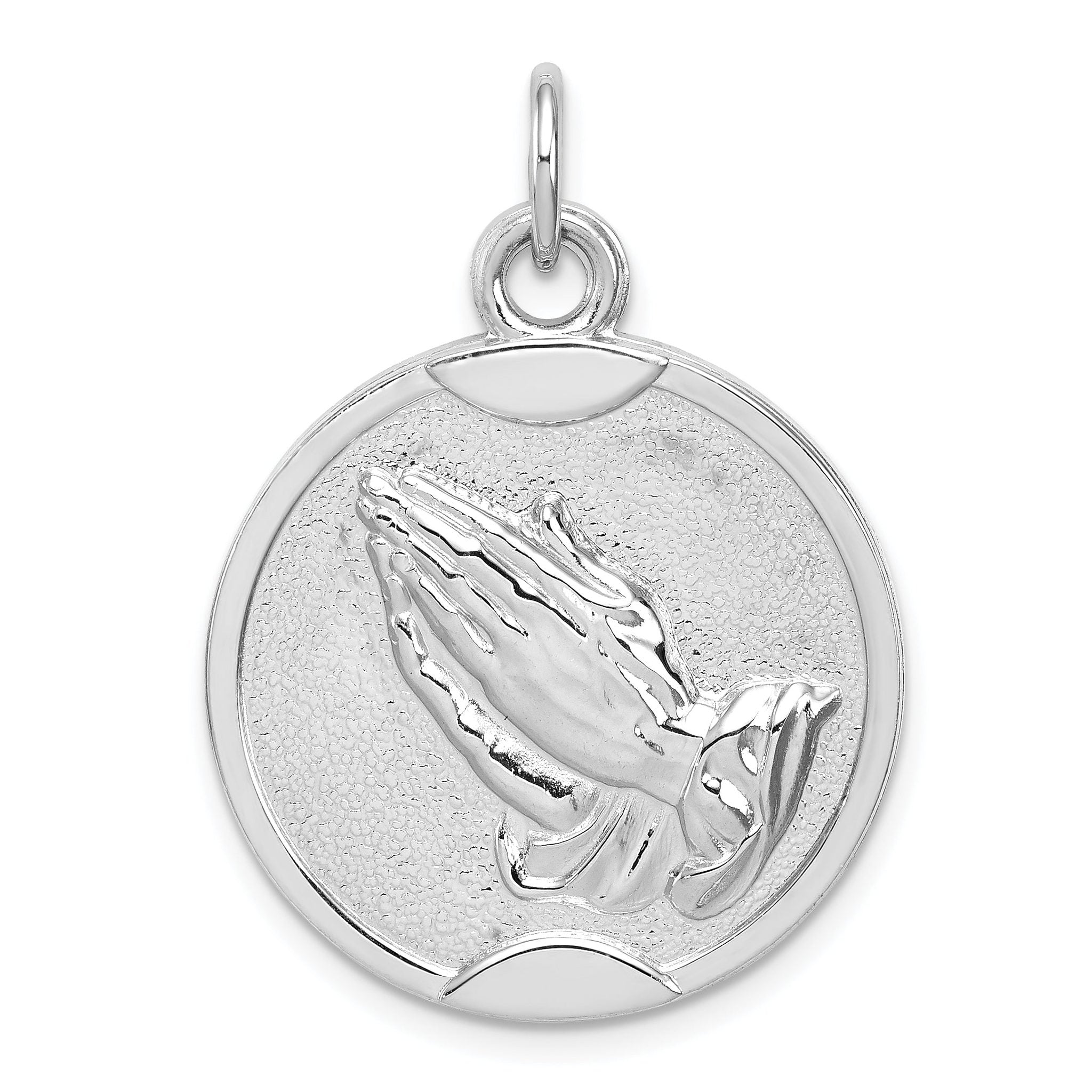 Sterling Silver 925 Polished Praying Hands Serenity Prayer Pendant