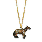 Luxury Giftware by Jere Pewter Bejeweled Crystals Gold-tone Enameled SPENCER Dark Bay Horse Trinket Box with Matching 18 Inch Necklace