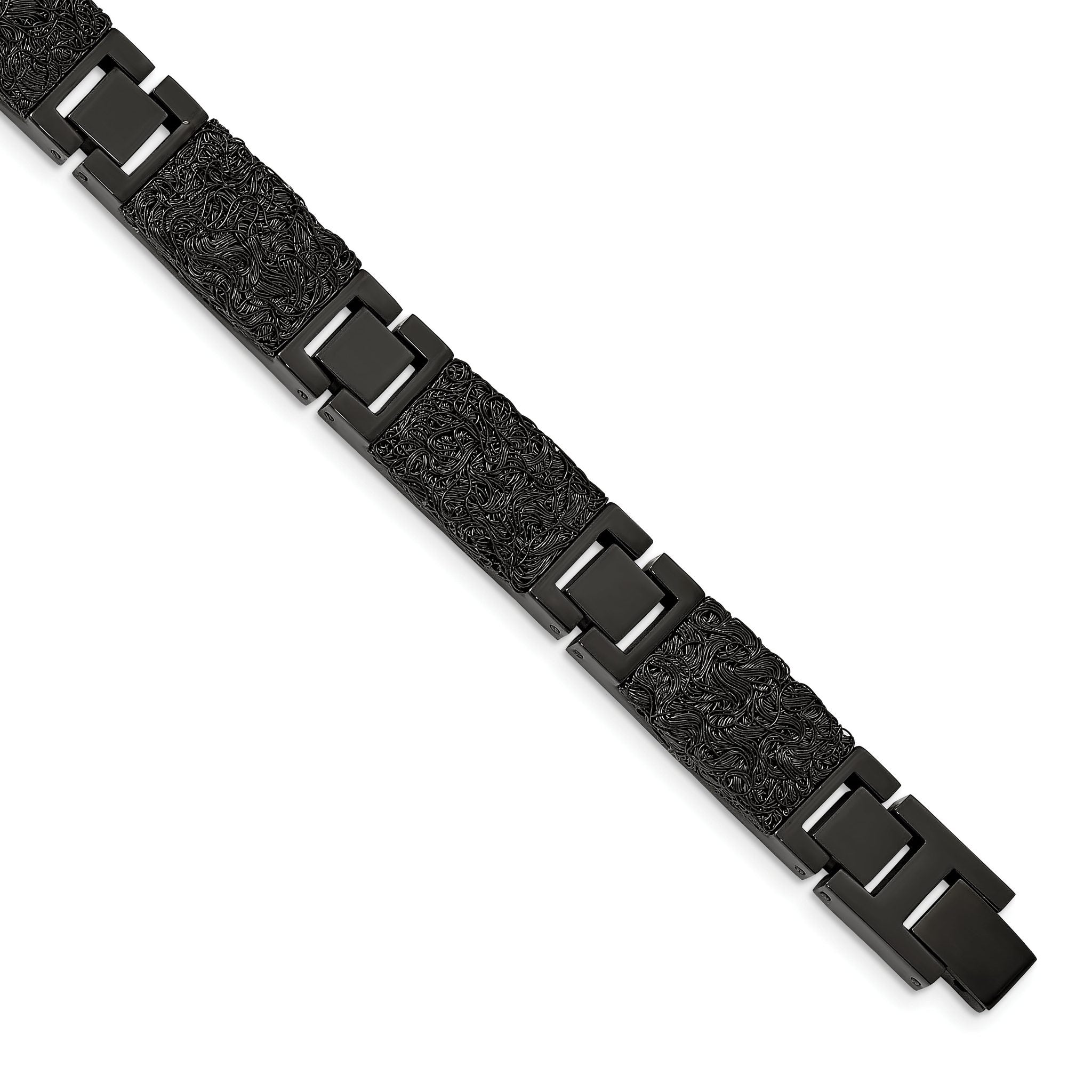 Stainless Steel Polished Black IP-plated Wire Inlay Link Bracelet for Men Main image