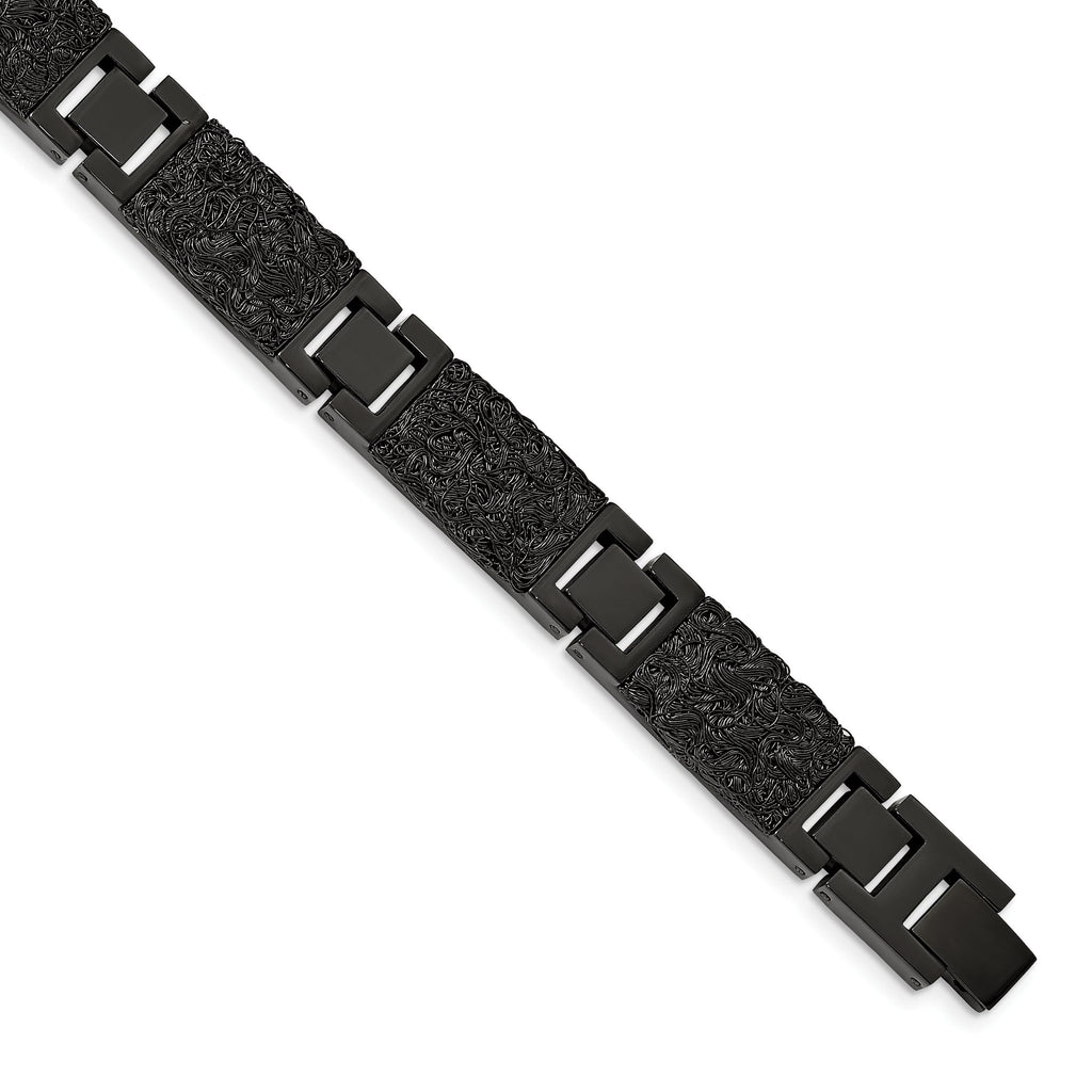 Stainless Steel Polished Black IP-plated Wire Inlay Link Bracelet for Men