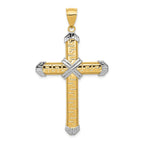 14K Gold and Rhodium Greek Key Cross Pendant Elegant and Solid Design