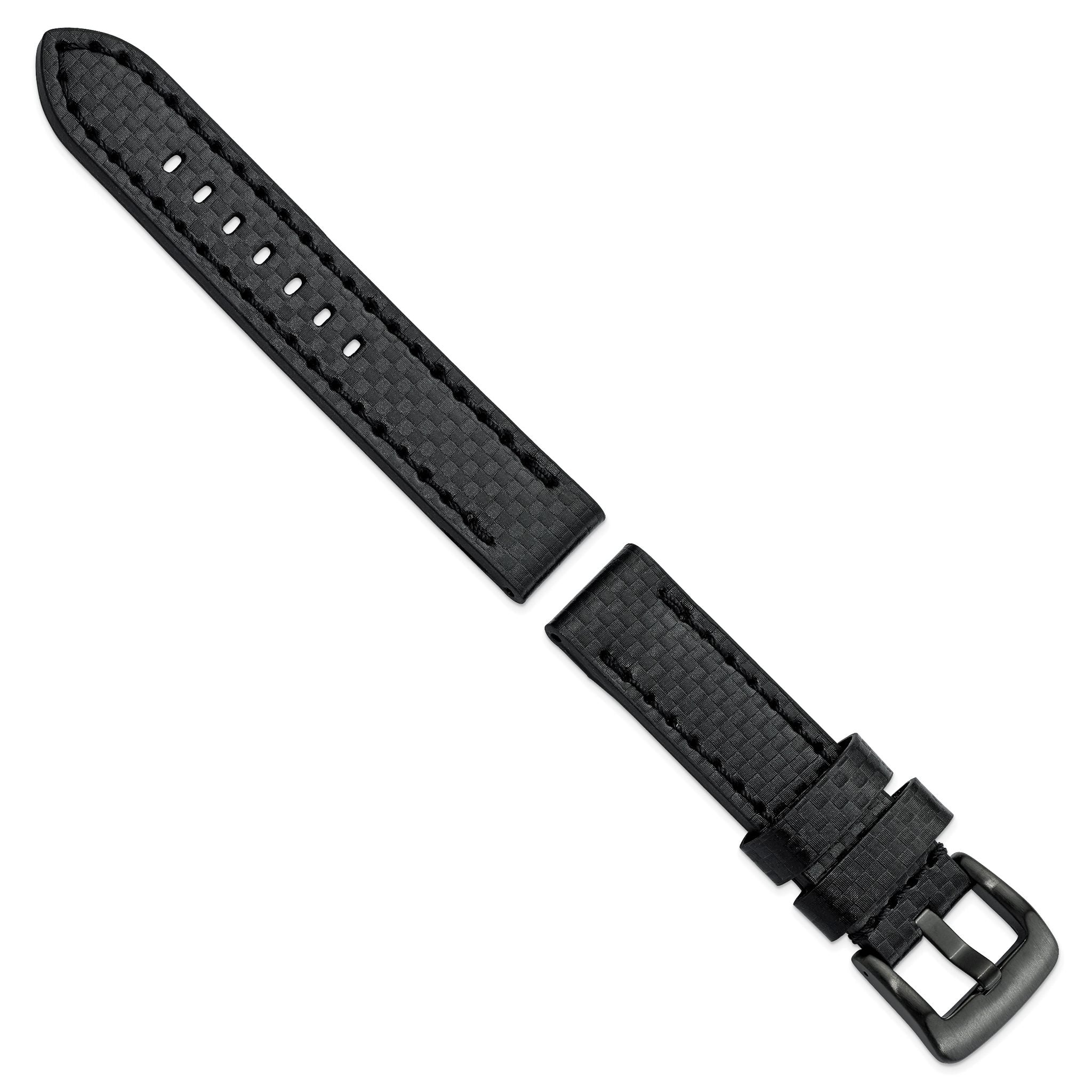 Carbon Fiber Watch Band in Black Leather, 24mm