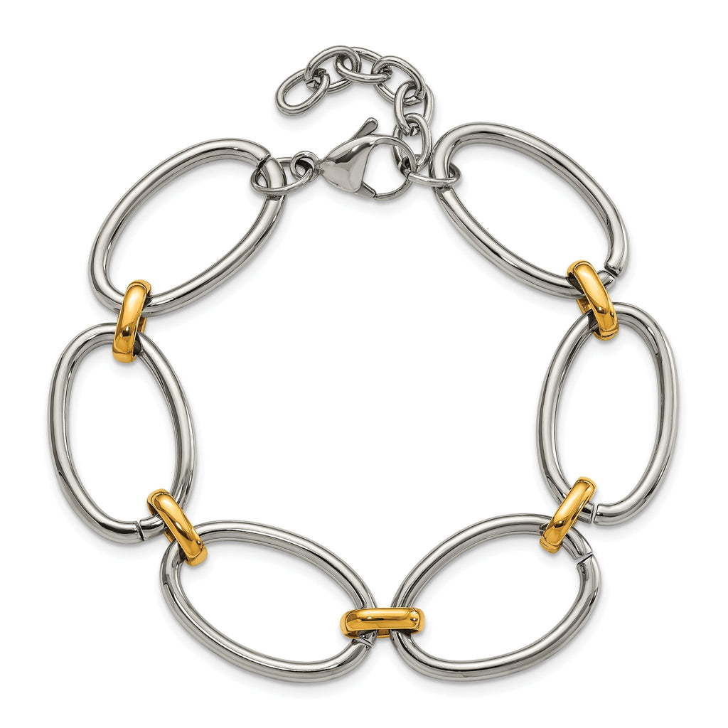 Stainless Steel Polished Yellow IP-plated Open Link Bracelet with Extension for Women