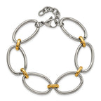 Stainless Steel Polished Yellow IP-plated Open Link Bracelet with Extension for Women
