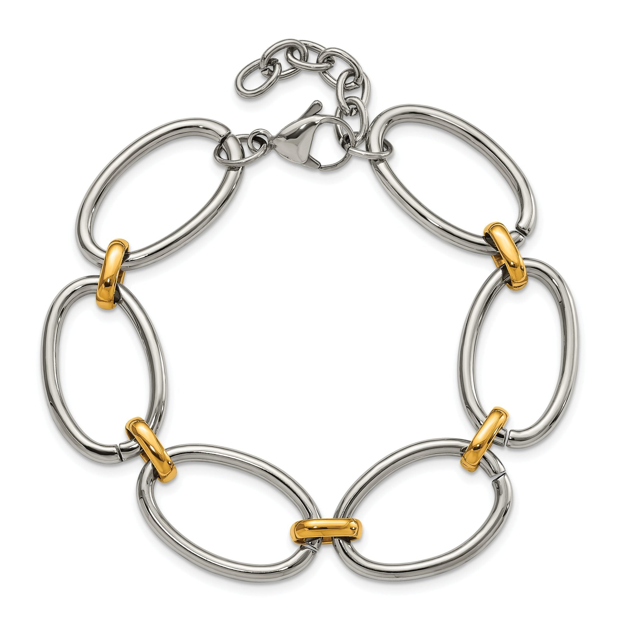 Stainless Steel Polished Yellow IP-plated Open Link Bracelet with Extension for Women