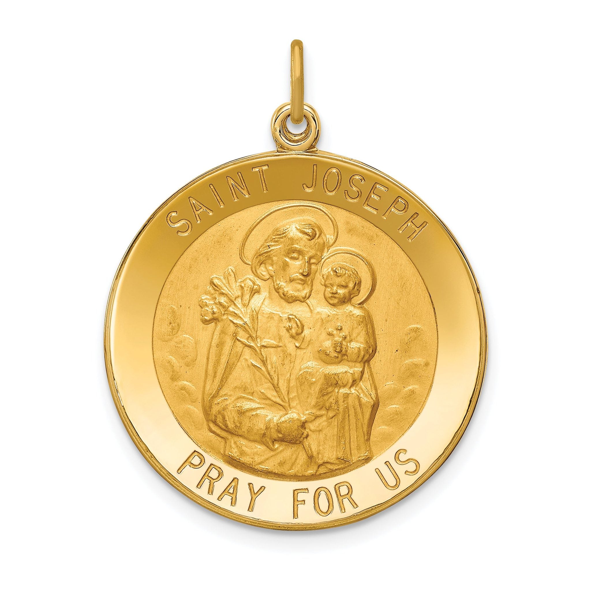 14k Solid Polished/Satin Large Round St. Joseph Medal Main image