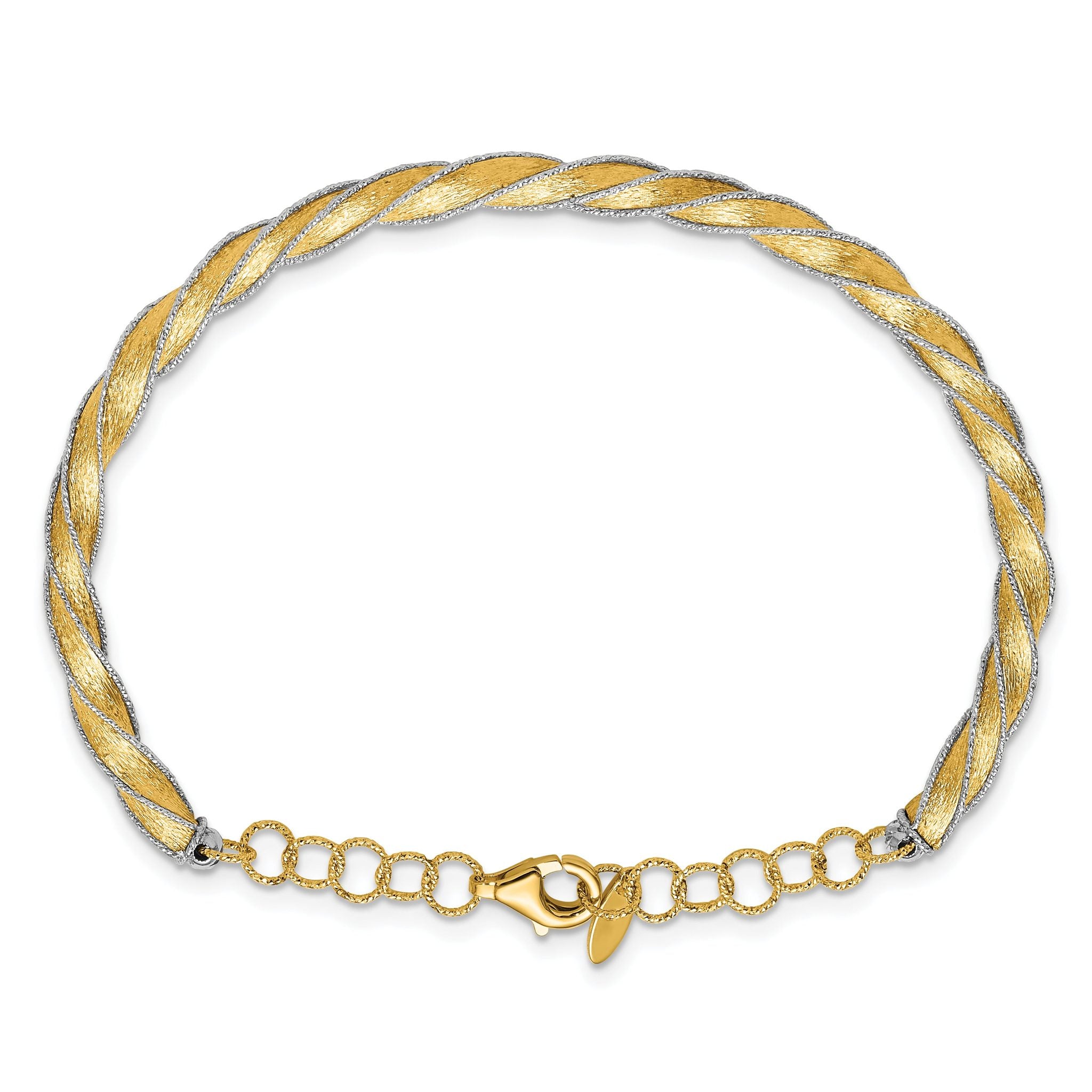 14K Two-tone Polished/Satin/Dia-cut Fancy Adjustable Bangle Secondary image