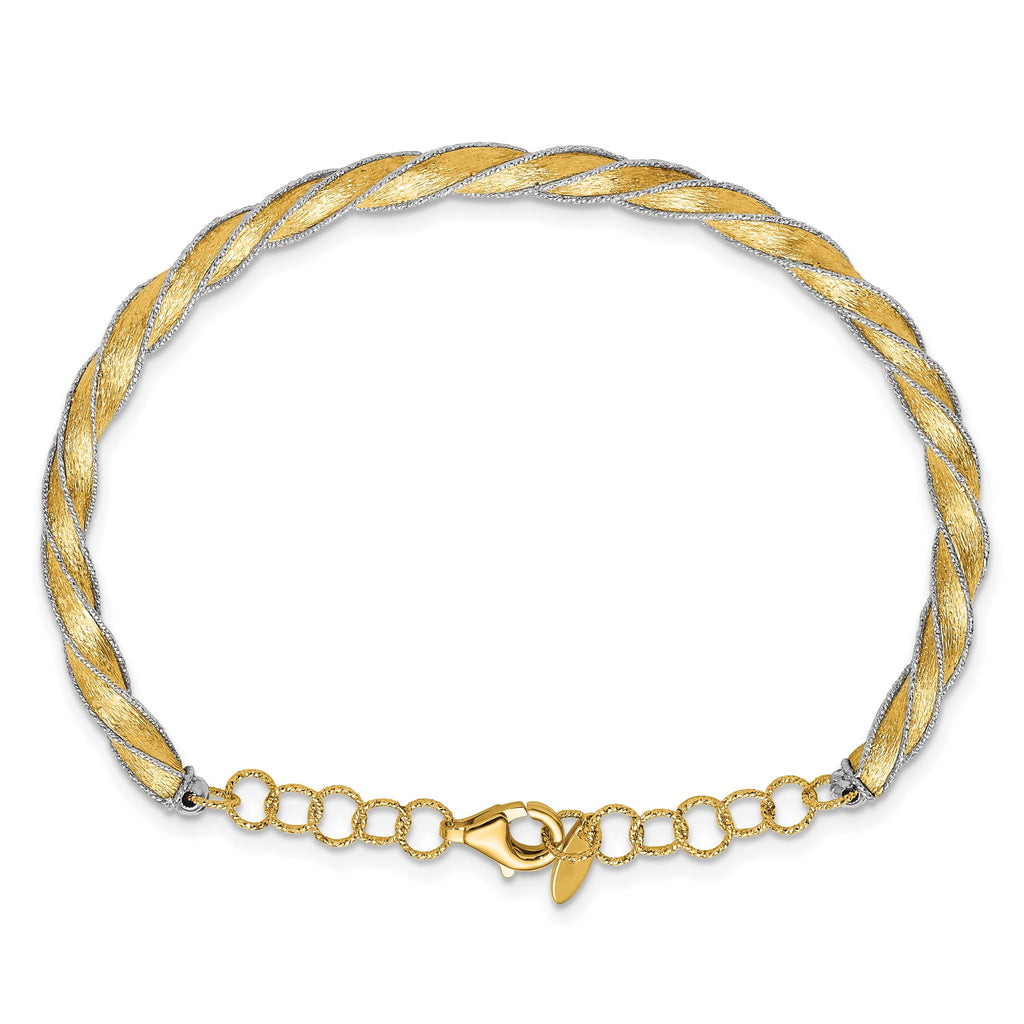 14K Two-tone Polished/Satin/Dia-cut Fancy Adjustable Bangle