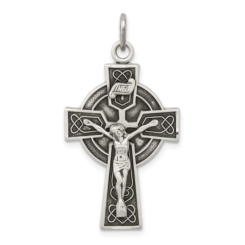 Sterling Silver 925 Irish Crucifix Pendant with Polished Antique Finish