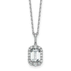 Cheryl M Sterling Silver Rhodium-plated Polished Fancy Emerald-cut CZ Halo with 2 Inch Extension Necklace