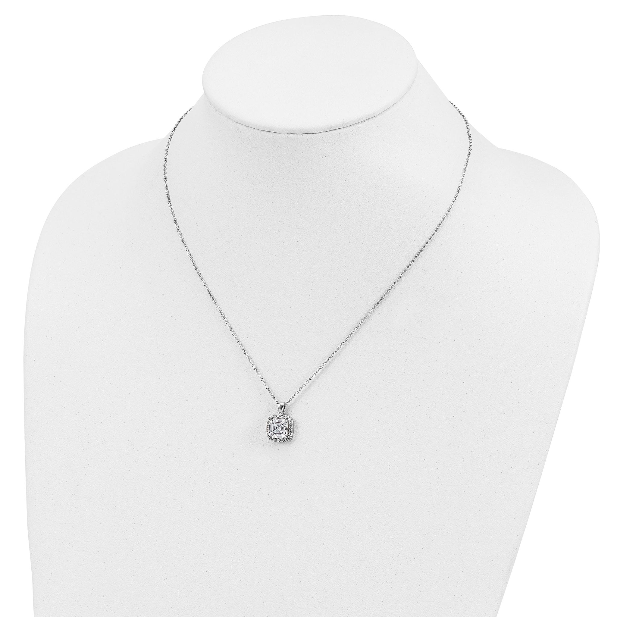 Cheryl M Sterling Silver Rhodium-plated Asscher-cut and Brilliant-cut CZ Halo 18 Inch Necklace