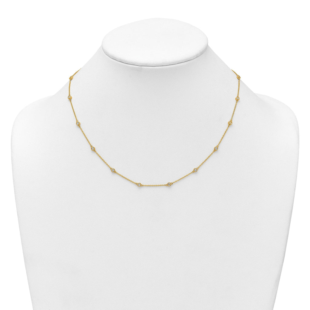 14k Complete 3/8 carat Bezel-set Diamond and Cable Chain 16-Station 16 inch Necklace