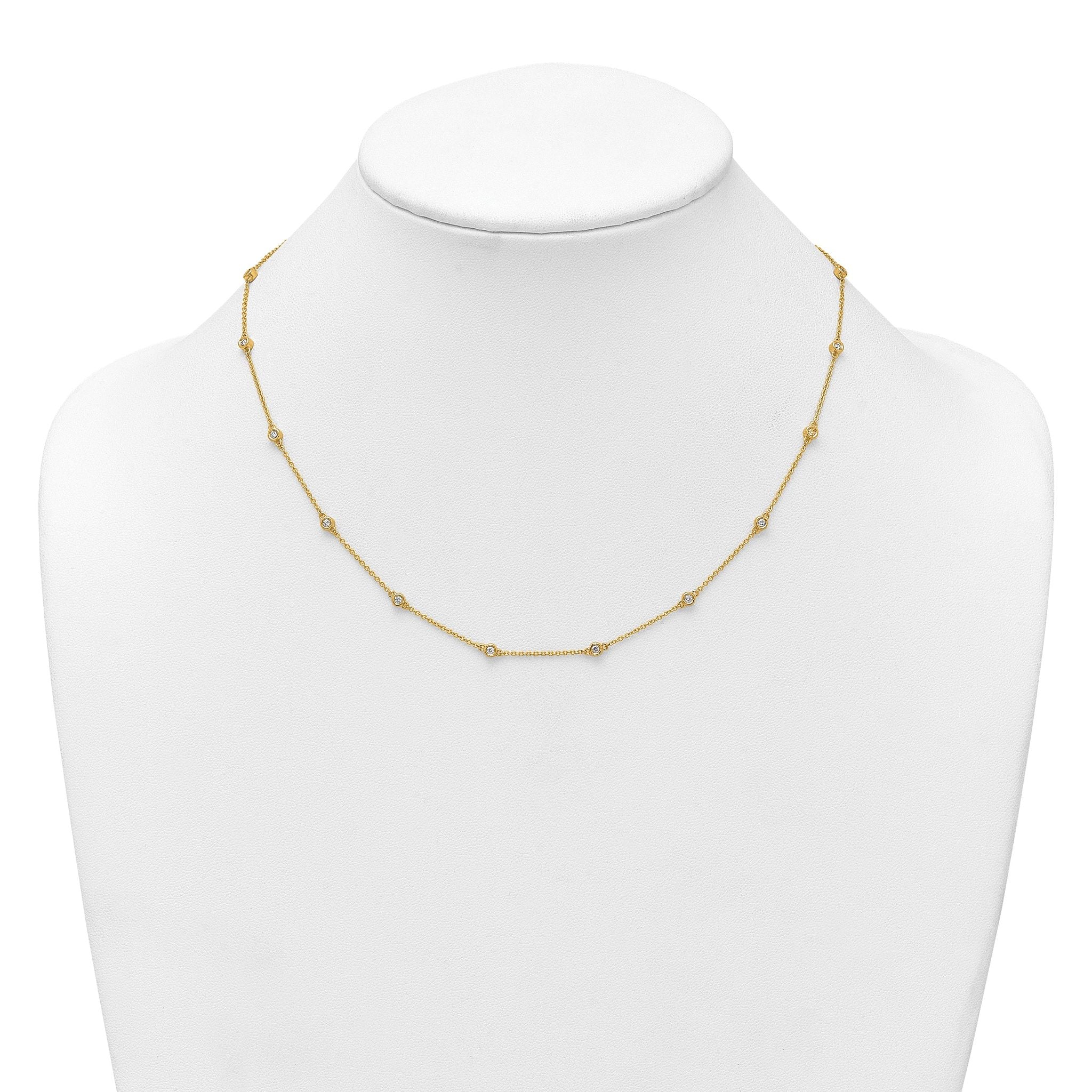 14k Complete 3/8 carat Bezel-set Diamond and Cable Chain 16-Station 16 inch Necklace