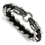 Stainless Steel Antiqued and Polished Dragon Head Curb Chain with Black Leather Bracelet for Men