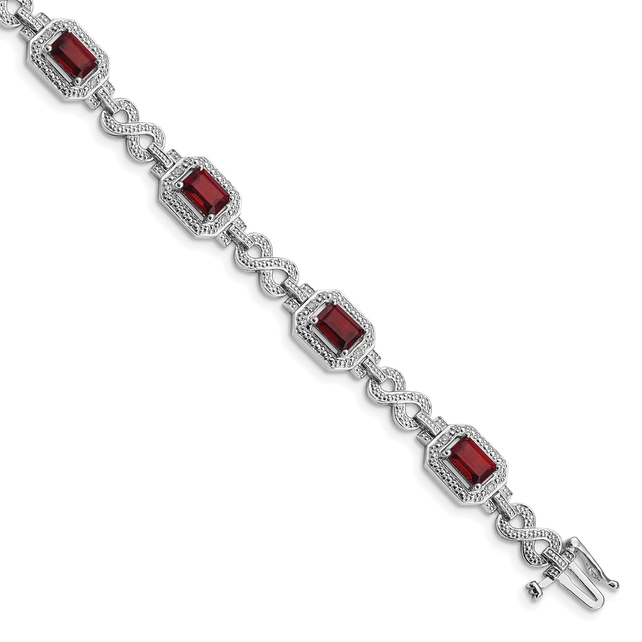 Sterling Silver Rhodium-plated Diamond & Garnet Bracelet Main image
