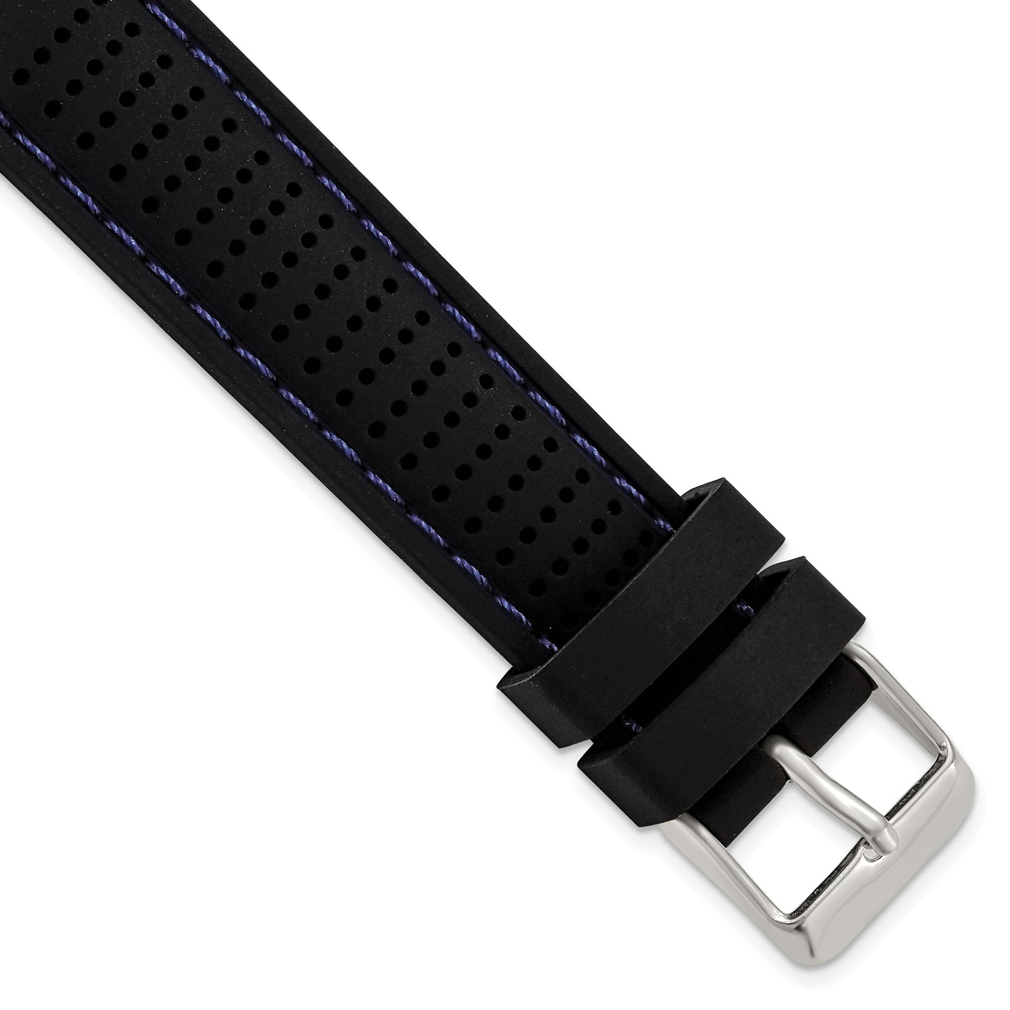 Ventilated Silicone Watch Band in Black with Blue Stitching, 20mm Main image