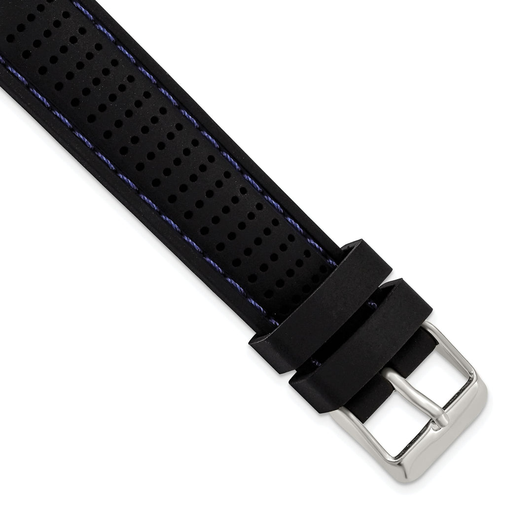Ventilated Silicone Watch Band in Black with Blue Stitching, 20mm