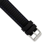 Ventilated Silicone Watch Band in Black with Blue Stitching, 20mm