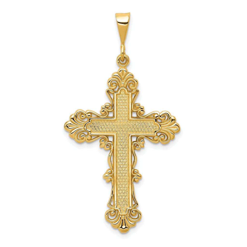 14K Gold Fleur De Lis Cross Pendant  Elegant Solid Design