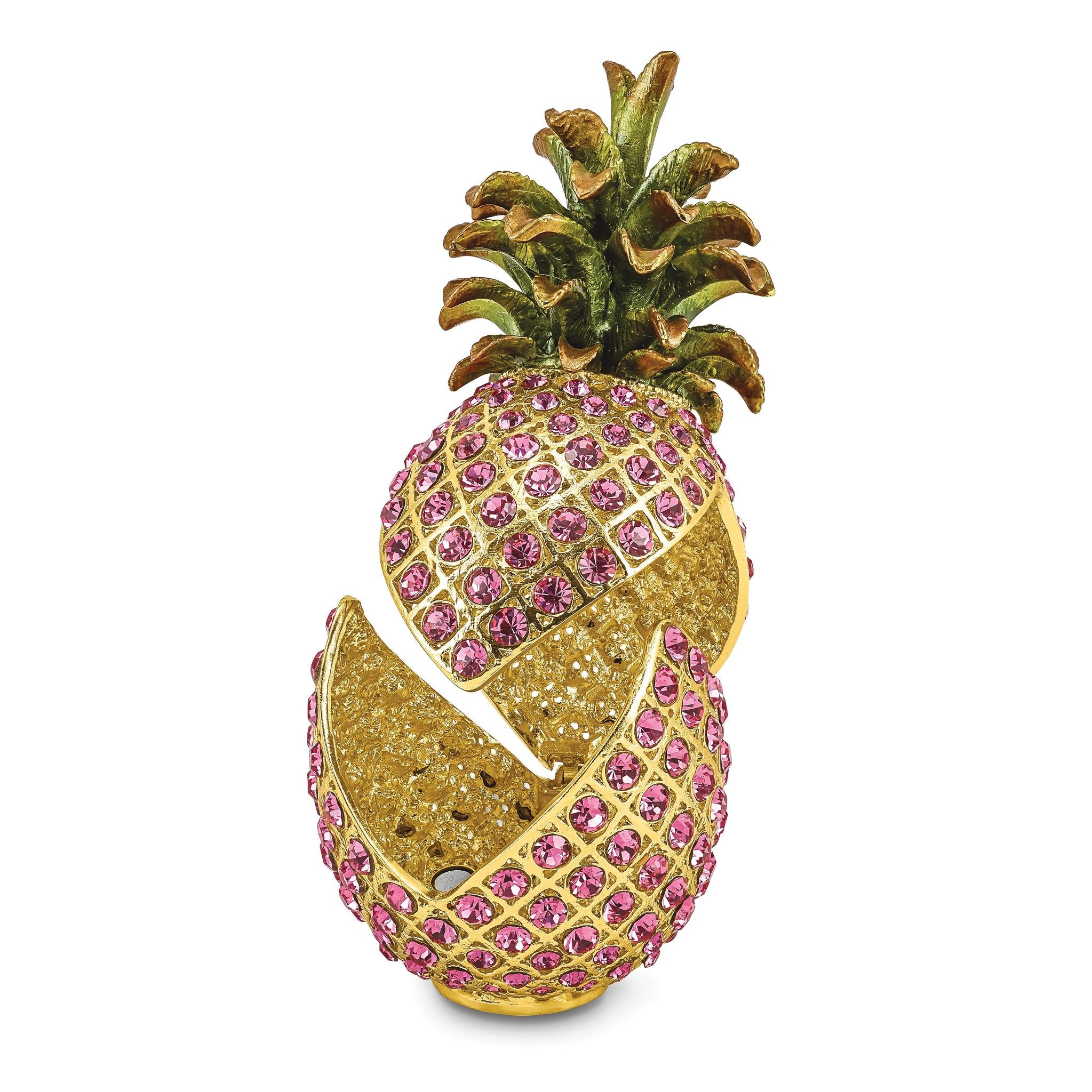 Luxury Giftware Pewter Bejeweled Crystals Gold-tone Enameled FRIENDSHIP & HOSPITALITY Pink Pineapple Trinket Box with Matching 18 Inch Necklace Secondary image