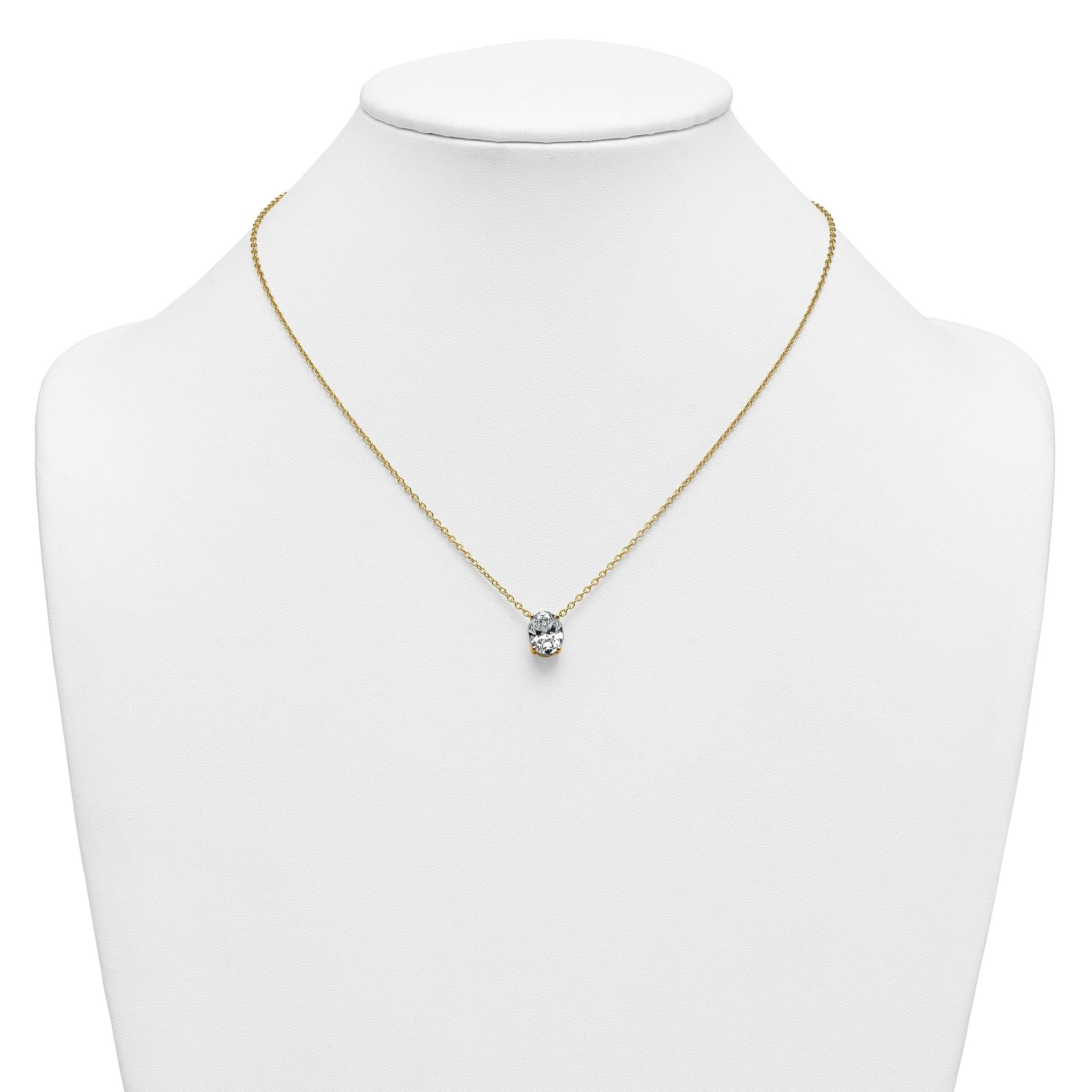 14k 2 1/2 carat Lab Grown Diamond VS+ F+ Oval Complete Four Prong 18 inch Pendant Necklace