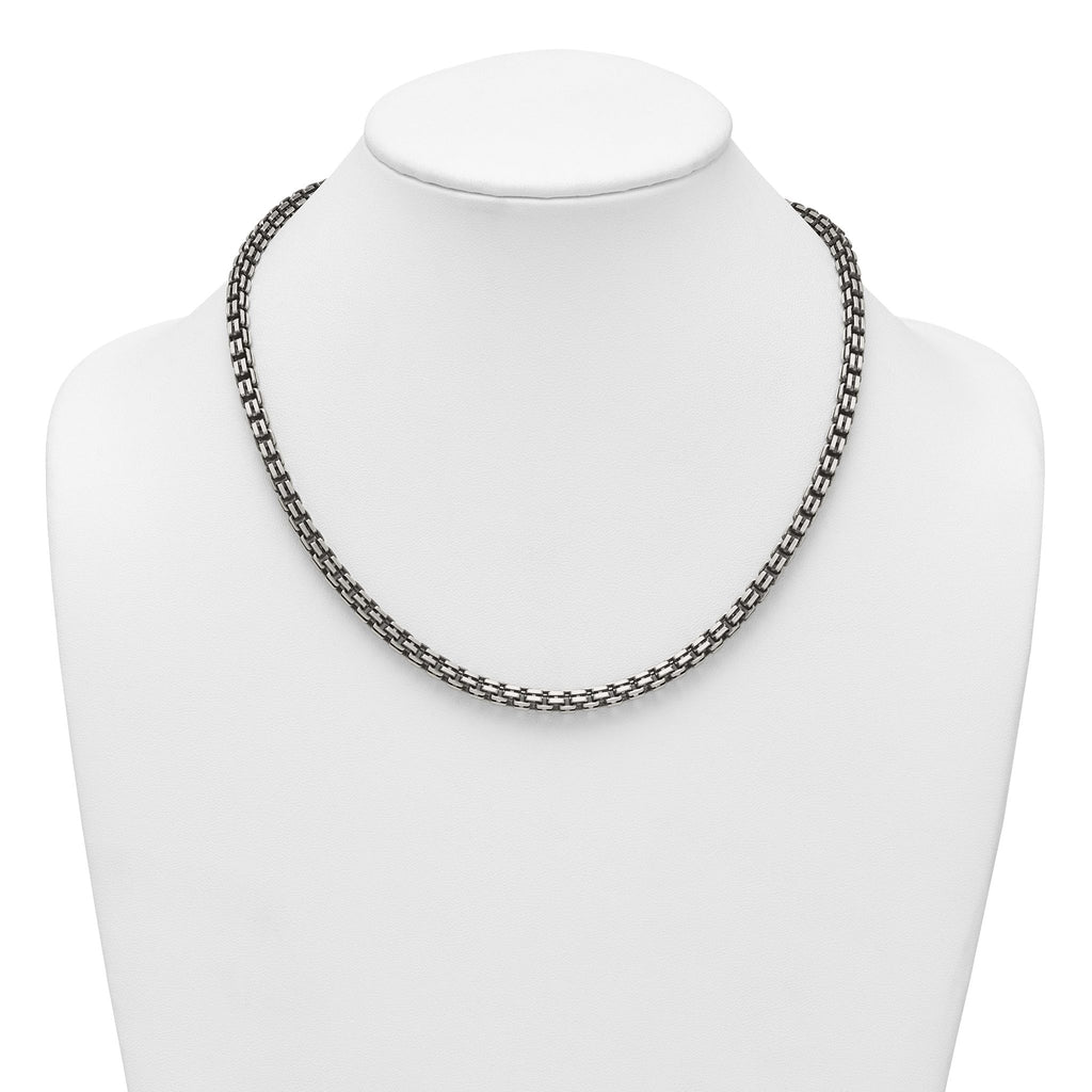 Sterling Silver Antiqued Brushed 5.00mm Fancy Box Link 19.75 inch Necklace