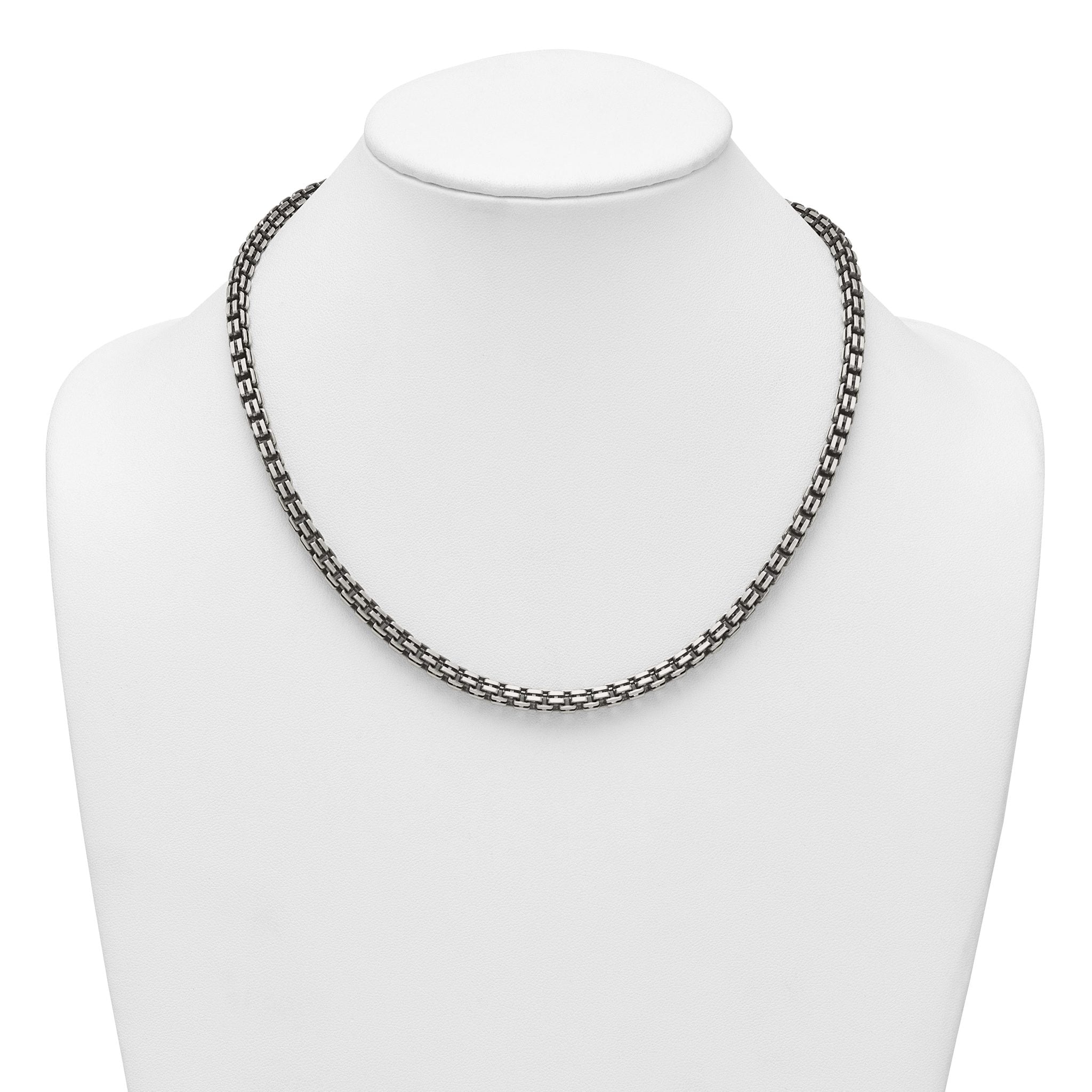 Sterling Silver Antiqued Brushed 5.00mm Fancy Box Link 19.75 inch Necklace