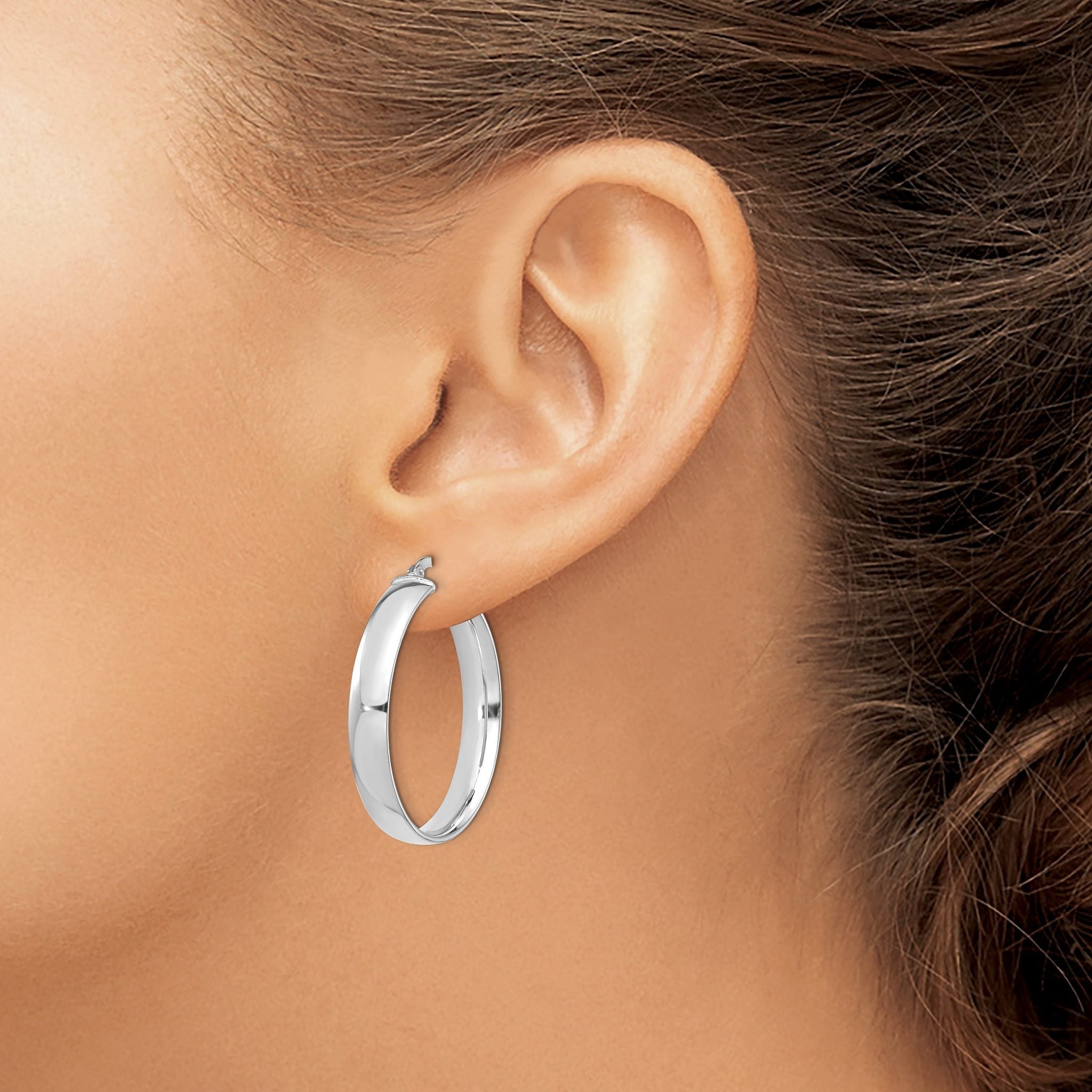 14k White Gold High Polished 5mm Hoop Earrings