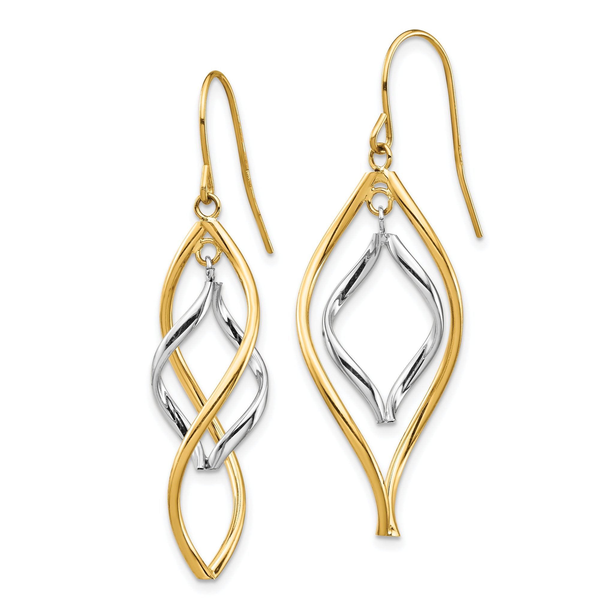 14K Two-tone Fancy Twisted Dangle Earrings Secondary image